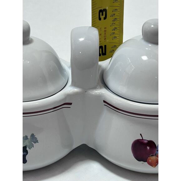 VTG Houston Harvest Ceramic Double Condiment/Jelly Bowls, White W/ Fruit Design - Picture 10 of 10